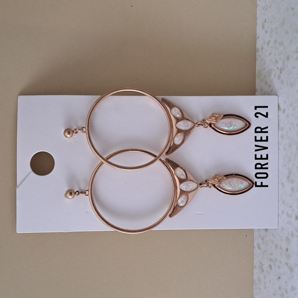 Forever 21 Goldtone Hoop Earrings with Opalescent Details